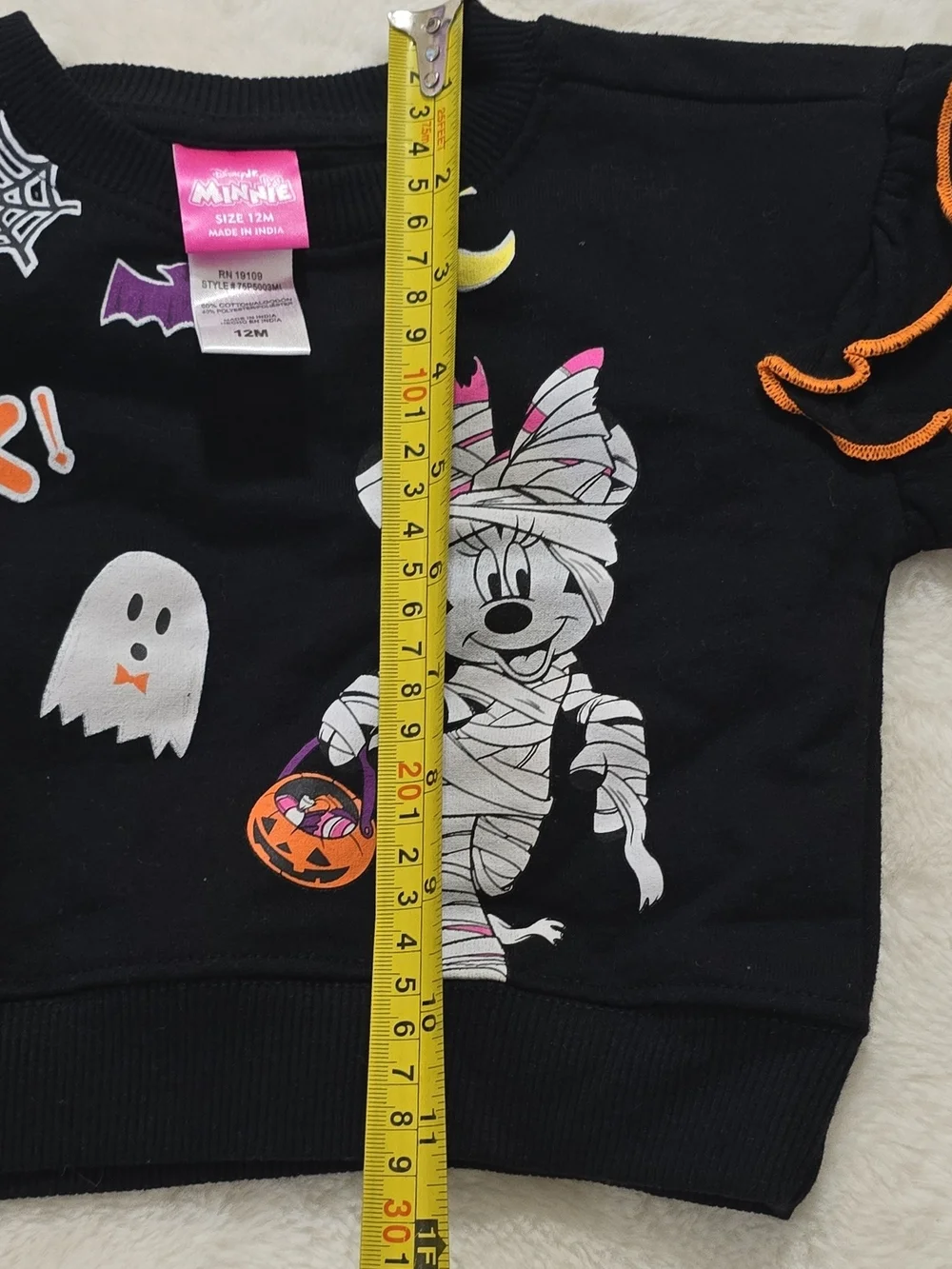Disney Black Minnie Mummy Halloween Sweatshirt with Orange Trim